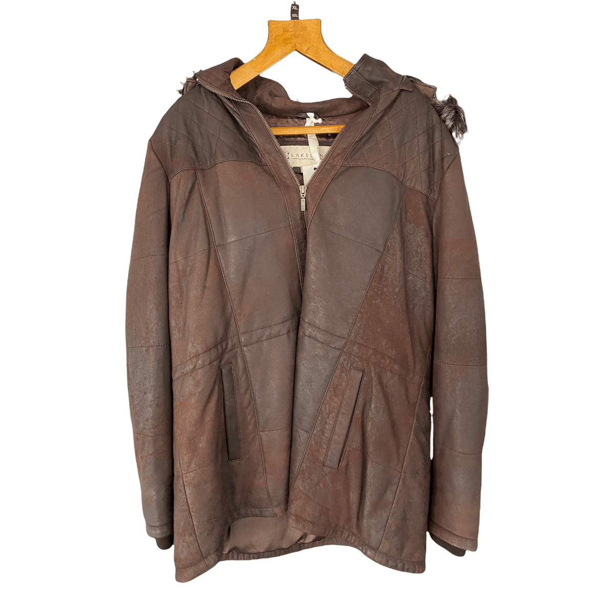 Lakeland Brown Leather Coat with Fur Trimmed Hood Size 20 BNWT RRP449 - Ava & Iva