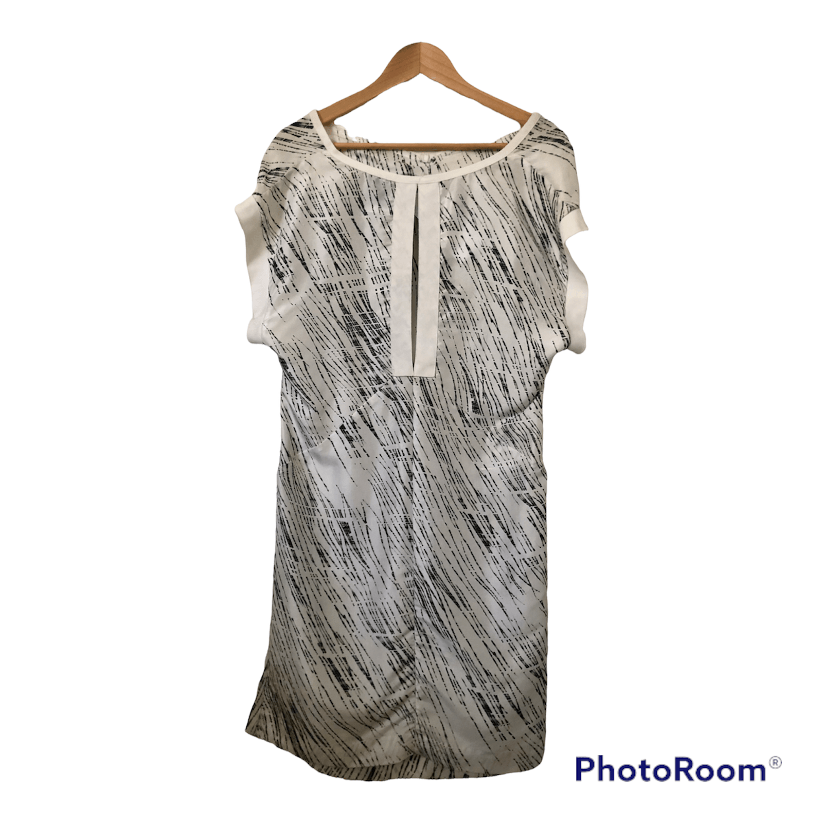 Calvin Klein 100 Silk Sleeveless Tunic Dress Black White Print UK