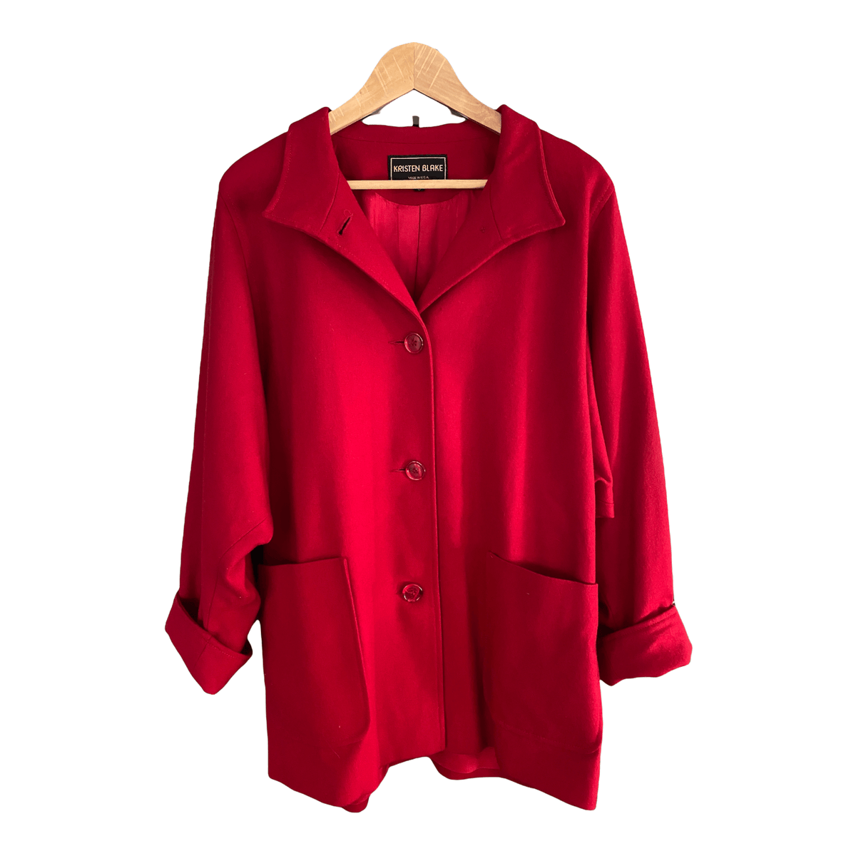 Kristen Black Vintage Union Made Wool Jacket Red Single Breasted Size S - Ava & Iva