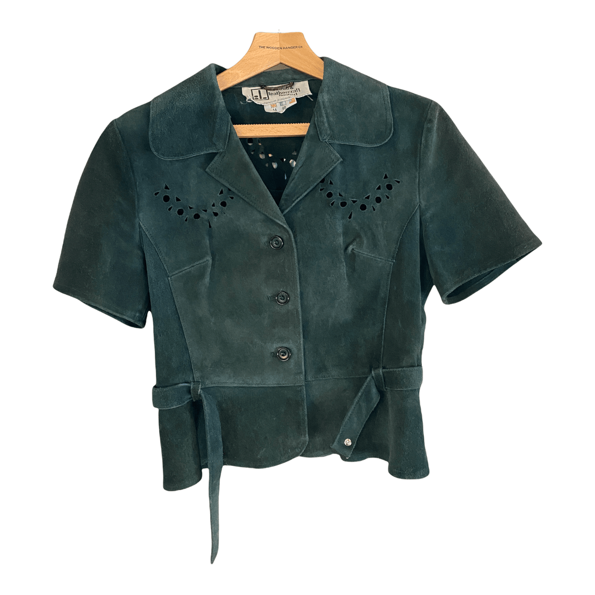 Suede and Leathercraft Vintage Suede Jacket Green Belted UK Size 12 - Ava & Iva