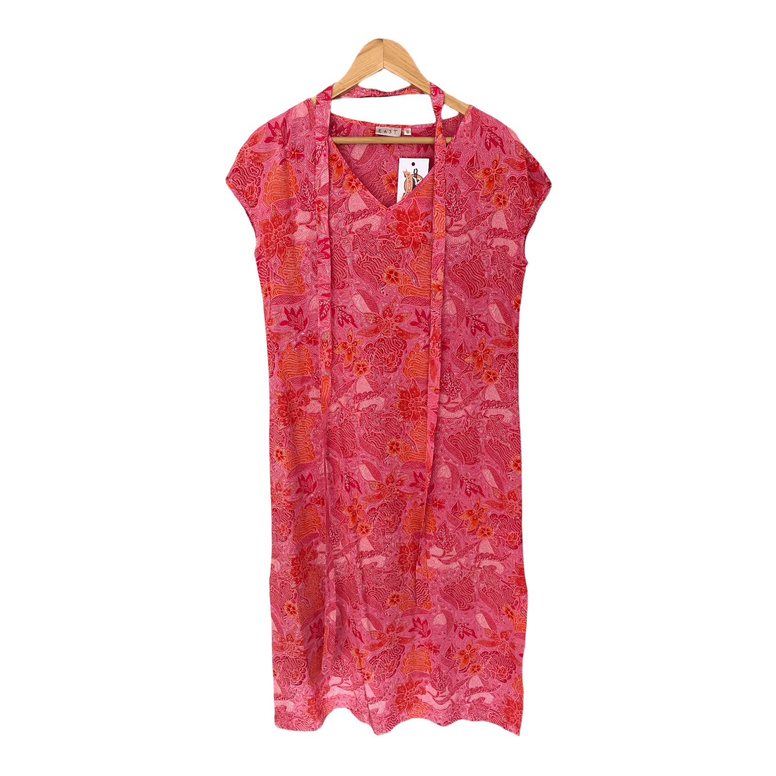 East Pink Floral 100 Silk Tunic Dress with Belt UK Size 10 Ava