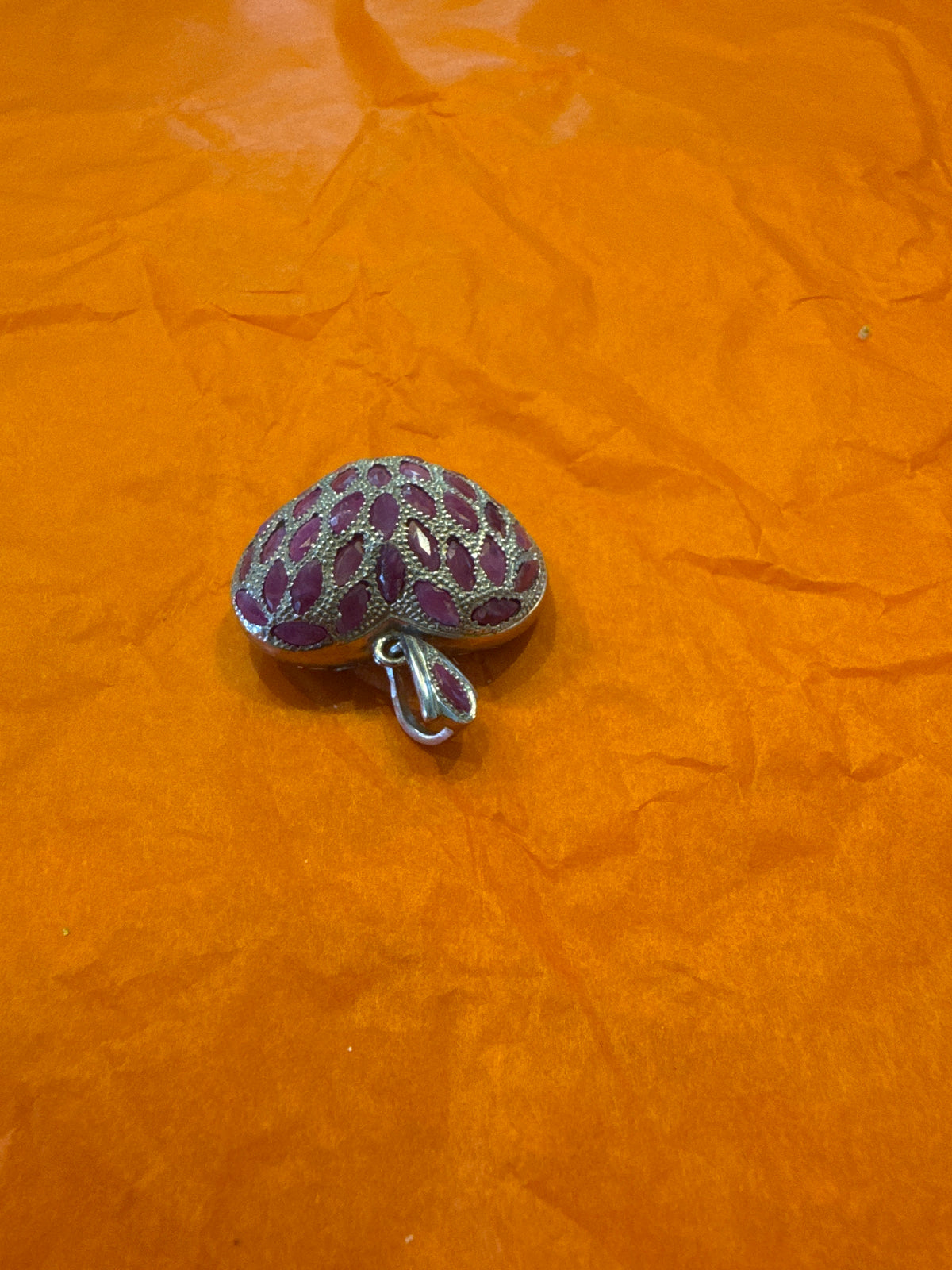 Silver natural ruby heart shaped pendant