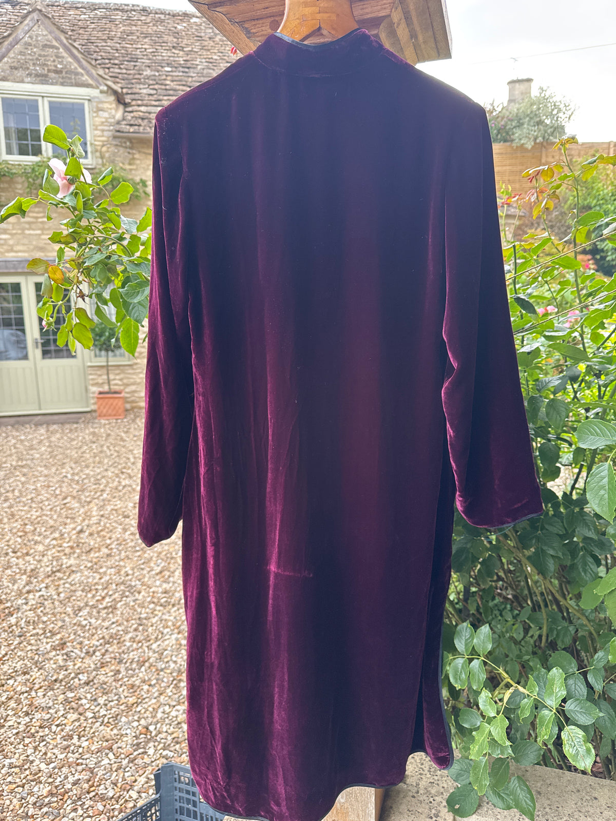 Lunn Antiques Silk Velvet Long Coat Grape S