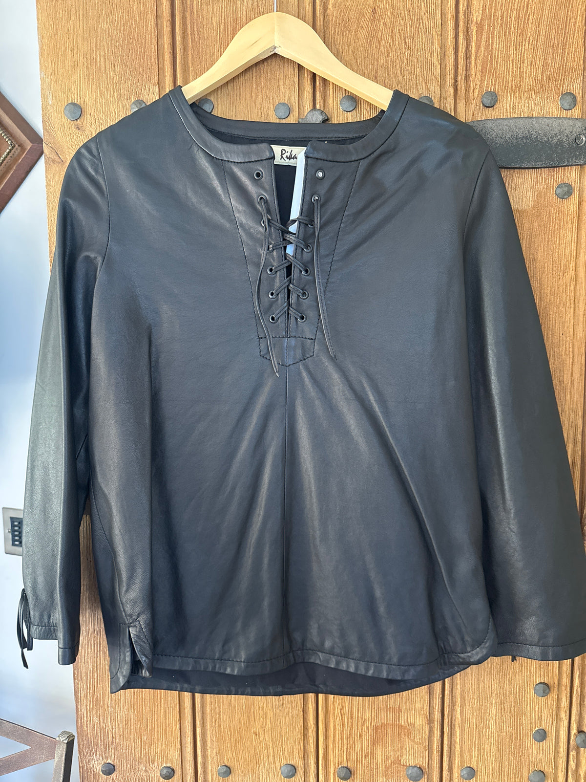 Rika Leather Lace up Blouse Black M