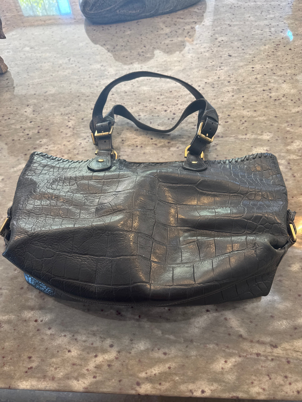 Mulberry Vintage Darwin Black Moc Croc Leather Rampling Congo Tote bag