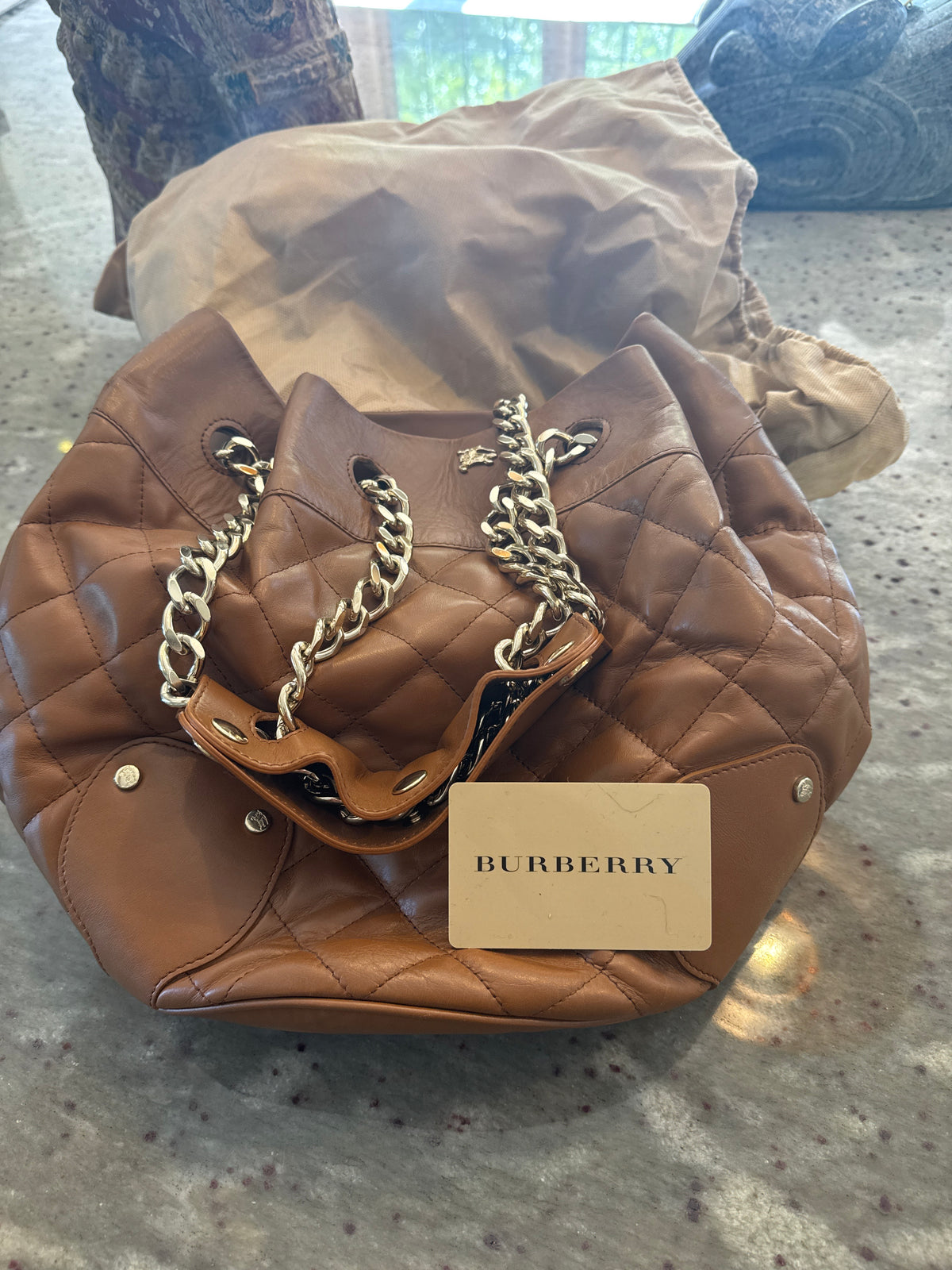 Burberry Quilted leather Tan bucket bag