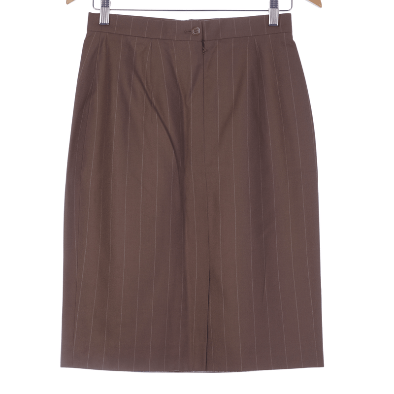 Burberrys Vintage Elizabeth Skirt Wool Coffee Pinstripe unworn with Tags UK Size 10 - Ava & Iva