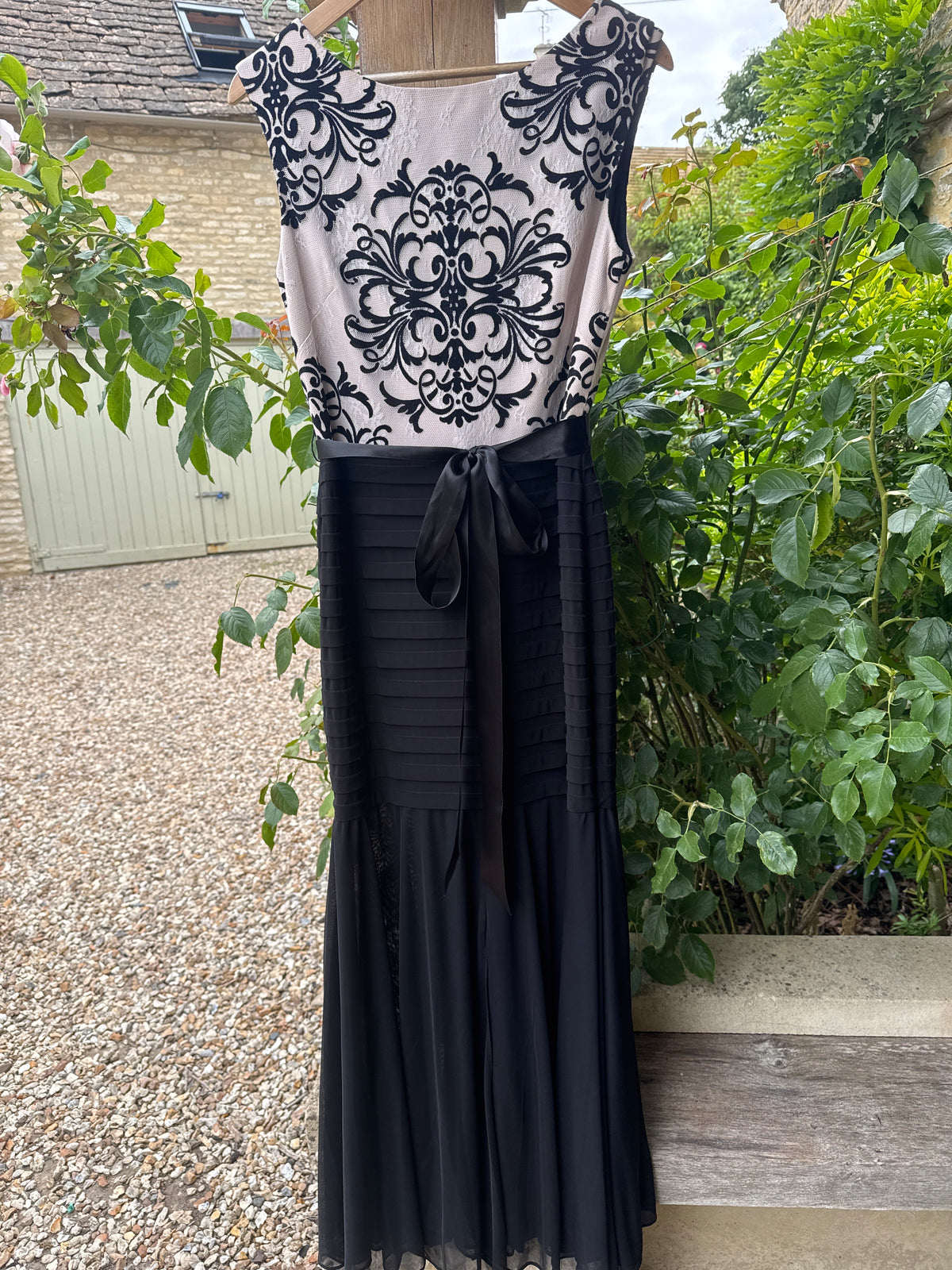 Betsy Adam Long Black and Lace Dress 10