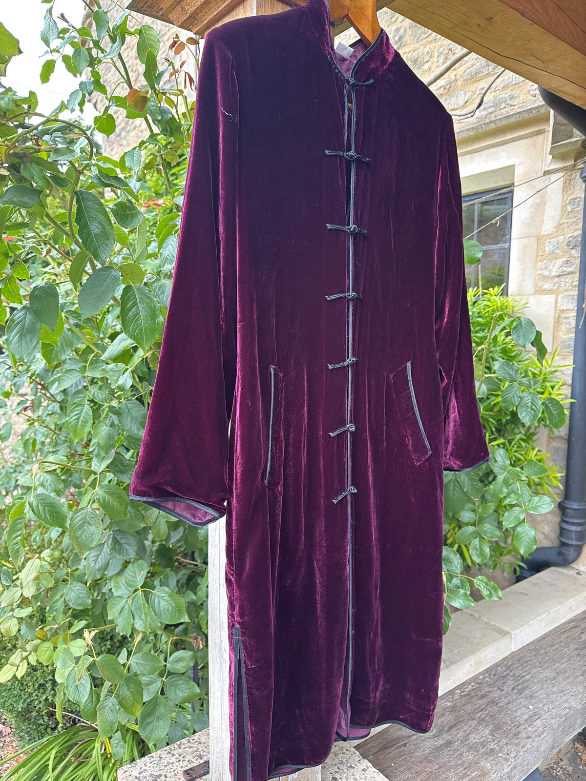Lunn Antiques Silk Velvet Long Coat Grape S