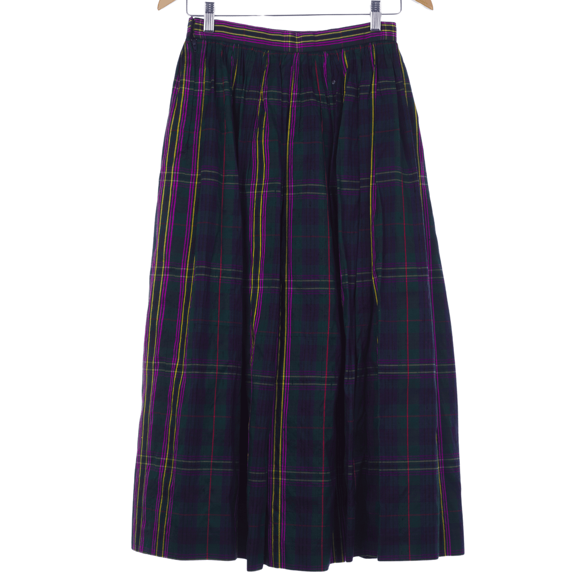 Harrods Vintage Silk Skirt Green and Purple Tartan/ Plaid UK Size 8 - Ava & Iva
