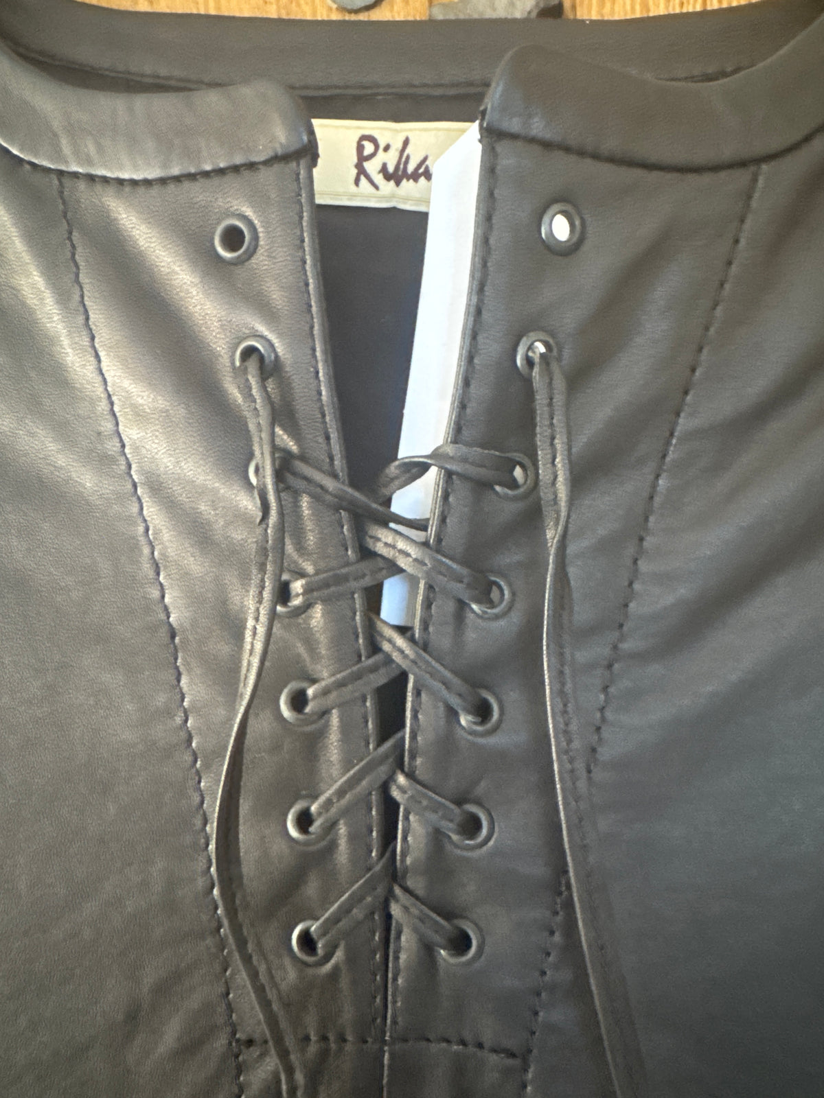 Rika Leather Lace up Blouse Black M