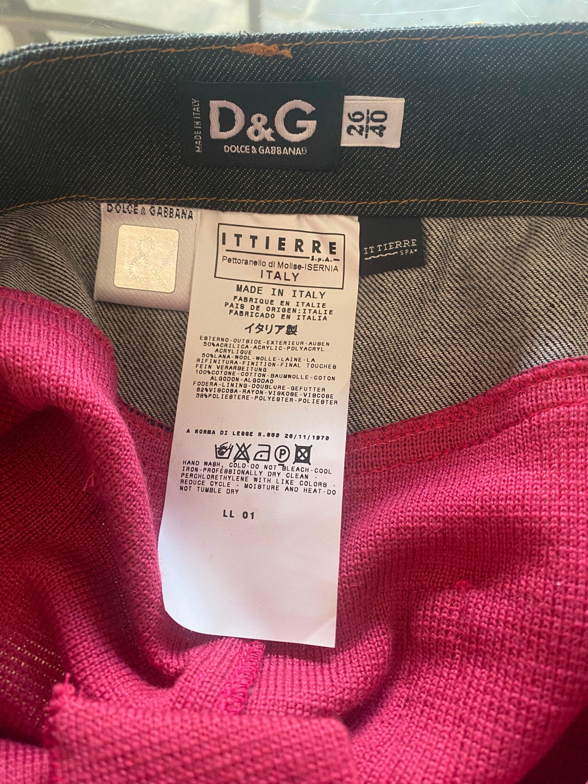 Dolce & Gabbana Skirt Wool Panel with Denim Cerise Detail IT 40 UK Size 8 - Ava & Iva