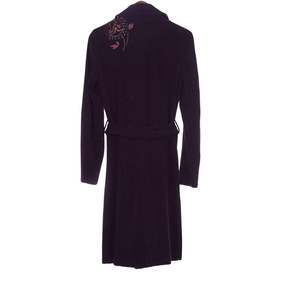 Whistles Burgundy Wool/Cotton Mix Coat with Floral Embellishment UK Size 8 - Ava & Iva