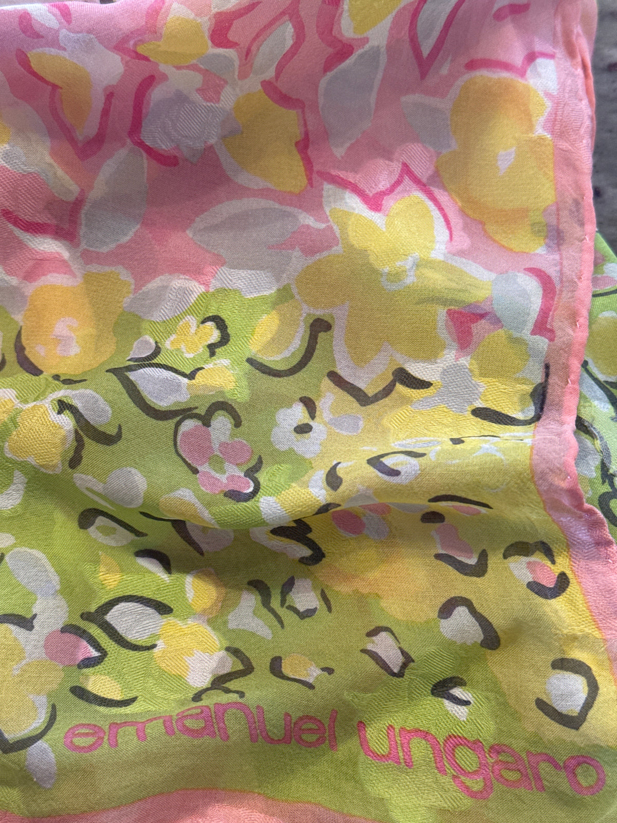 Emanuel Ungaro Pink Yellow and Green silk scarf