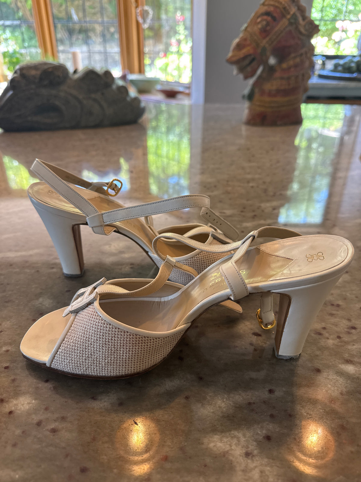 Hermes Cream and White Vintage Shoes Rare Size 38.5 F