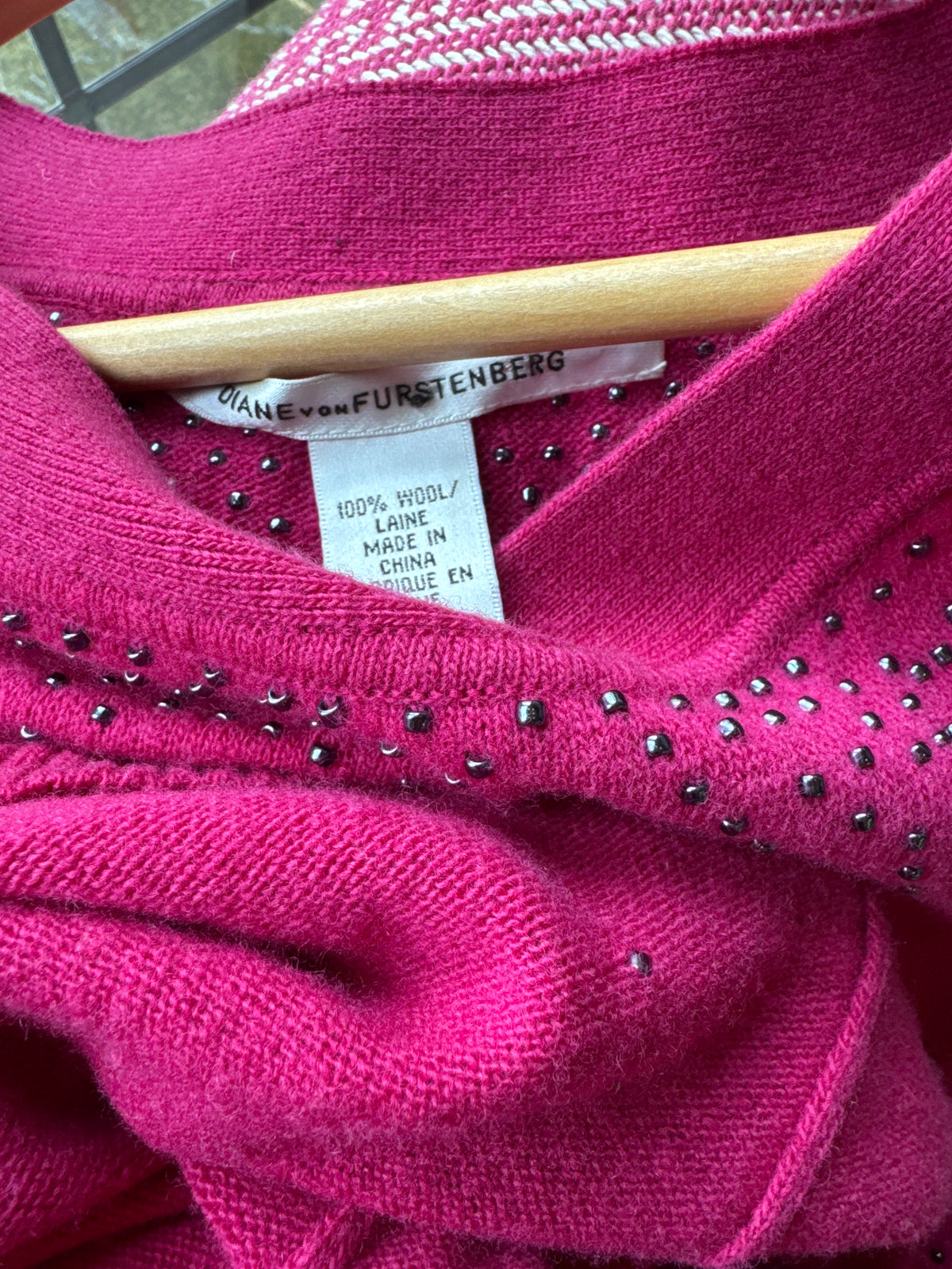 Diane Von Furstenberg Pink Beaded 100% Wool Dress S