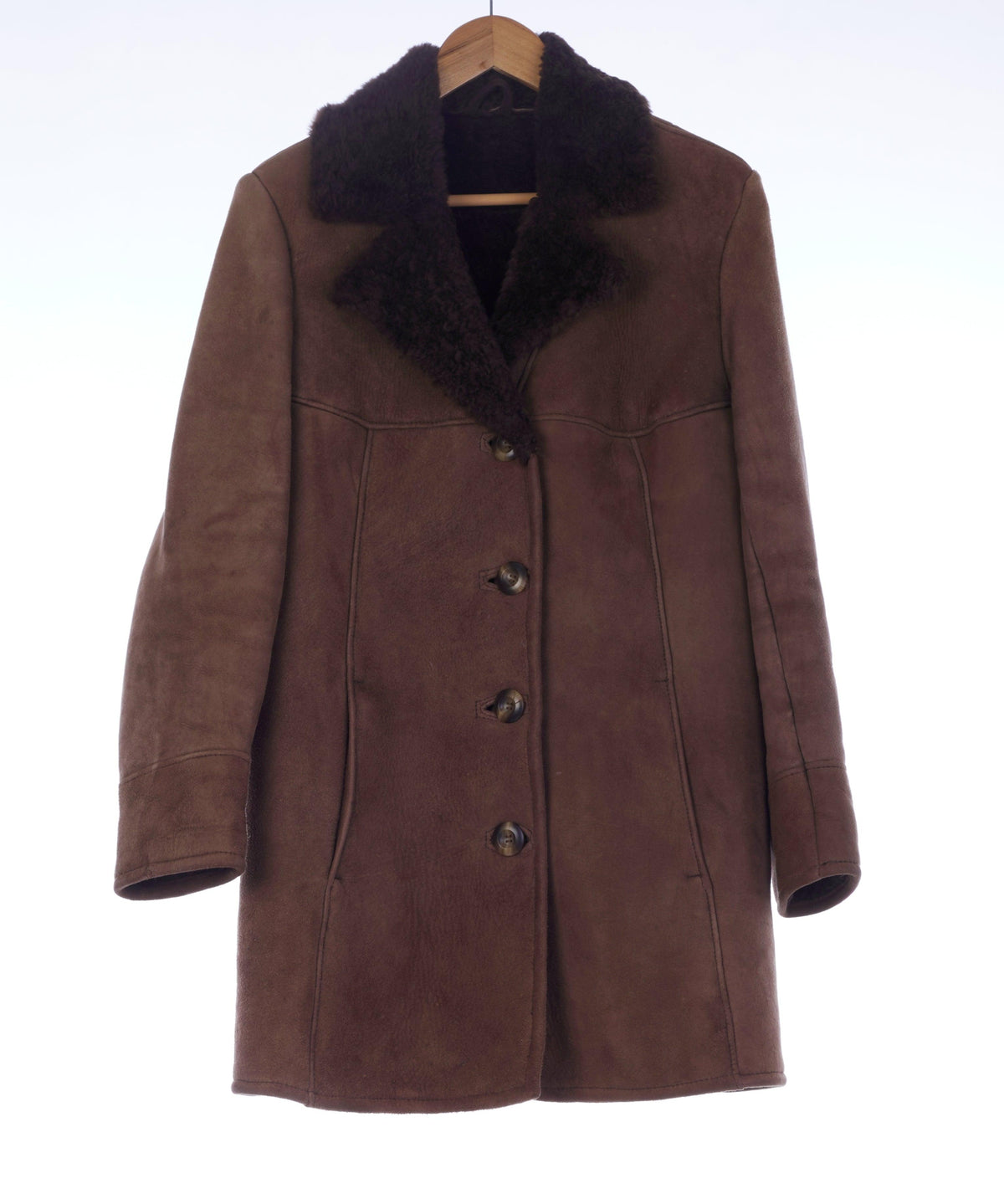 Genuine Sheepskin Long Sleeved Brown Coat UK Size 10 - Ava & Iva