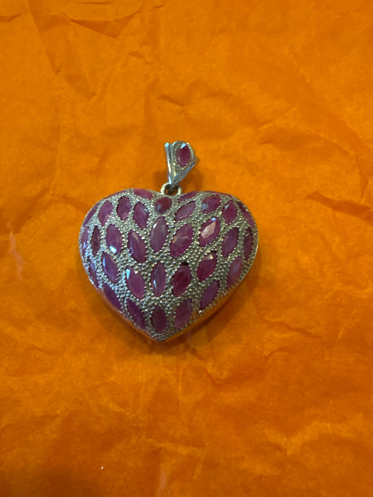 Silver natural ruby heart shaped pendant