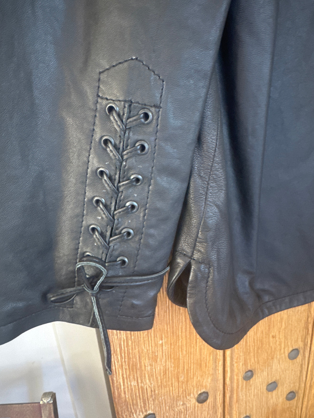 Rika Leather Lace up Blouse Black M