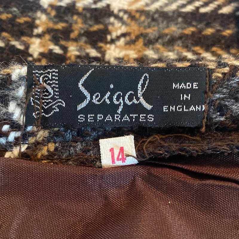 Seigal Separates Vintage Wool Skirt. Brown Check. UK Size 10 - Ava & Iva