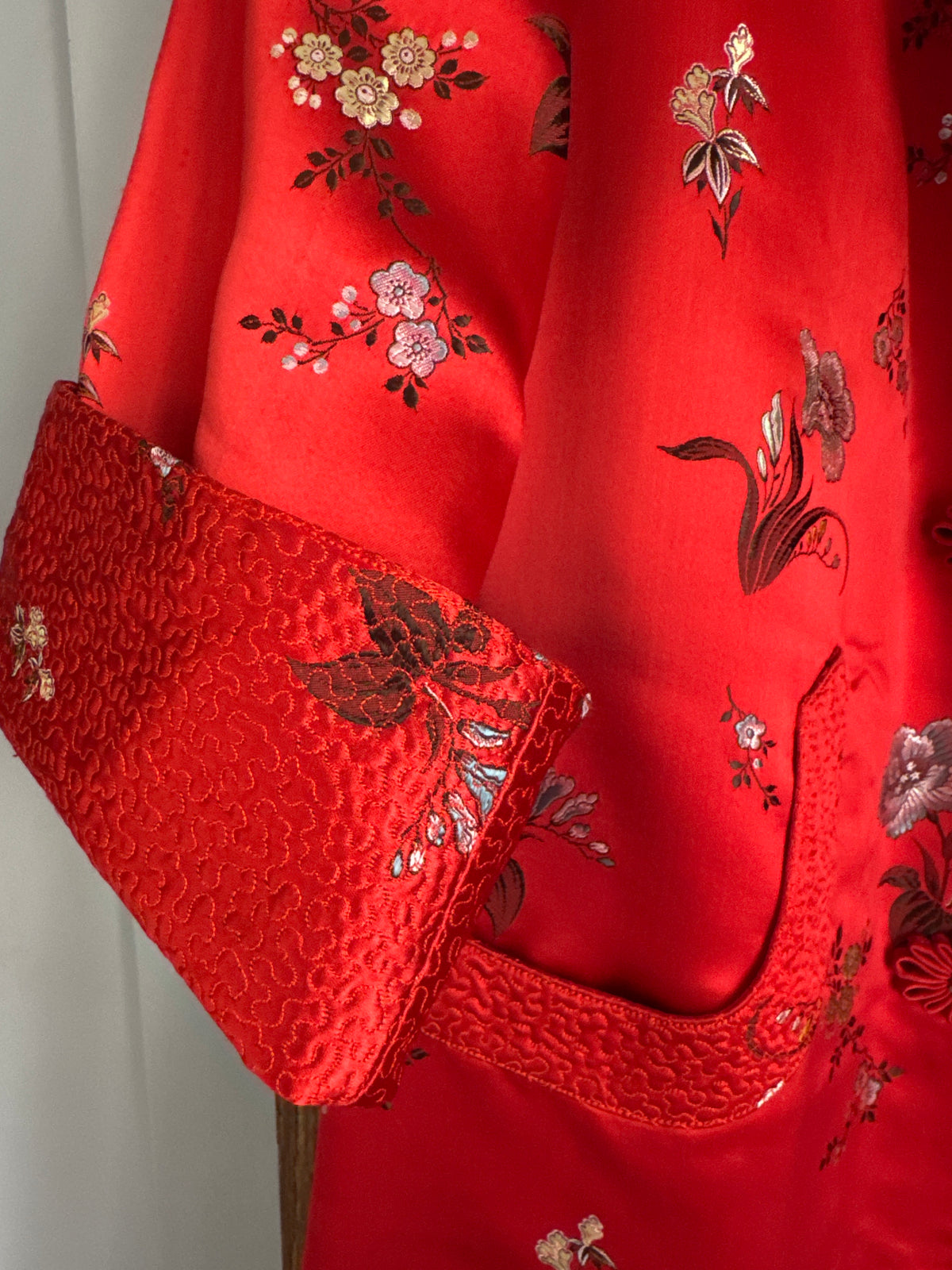 Peony Shanghai Red Brocade Midi Oriental Coat 34