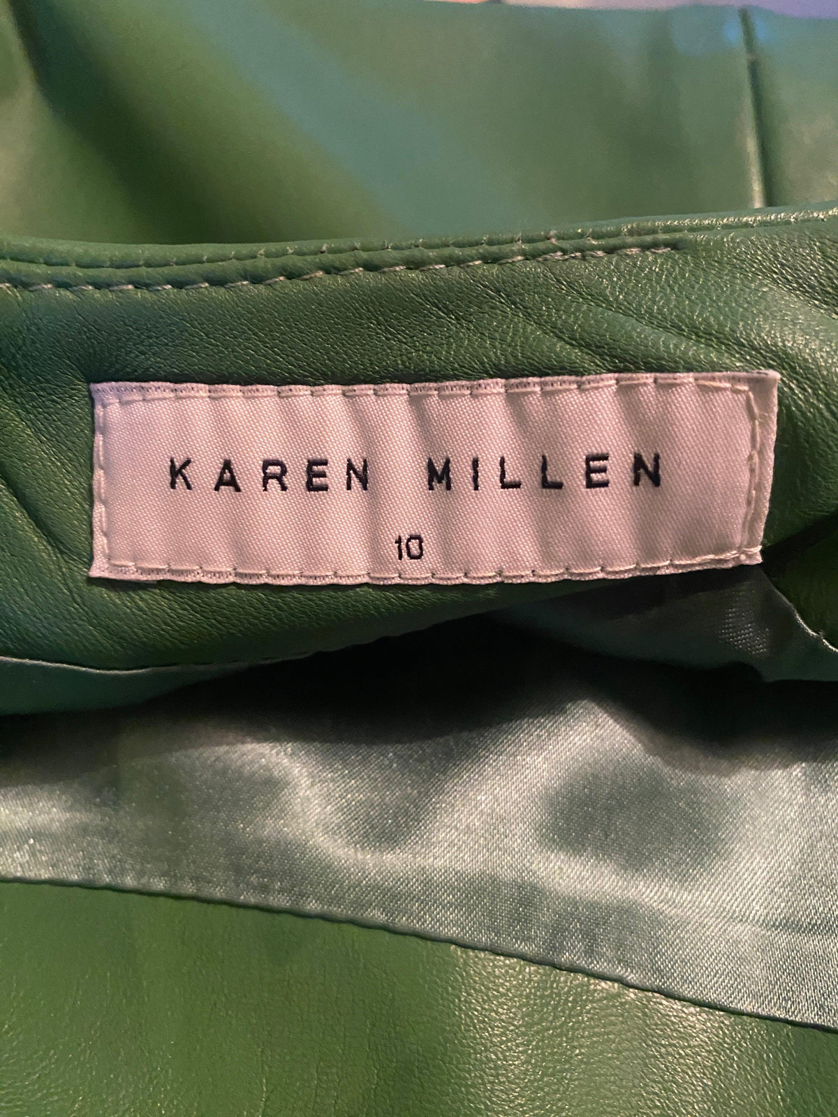 Karen Millen Green Leather Skirt Pleated Hem DetailUK Size 10 - Ava & Iva