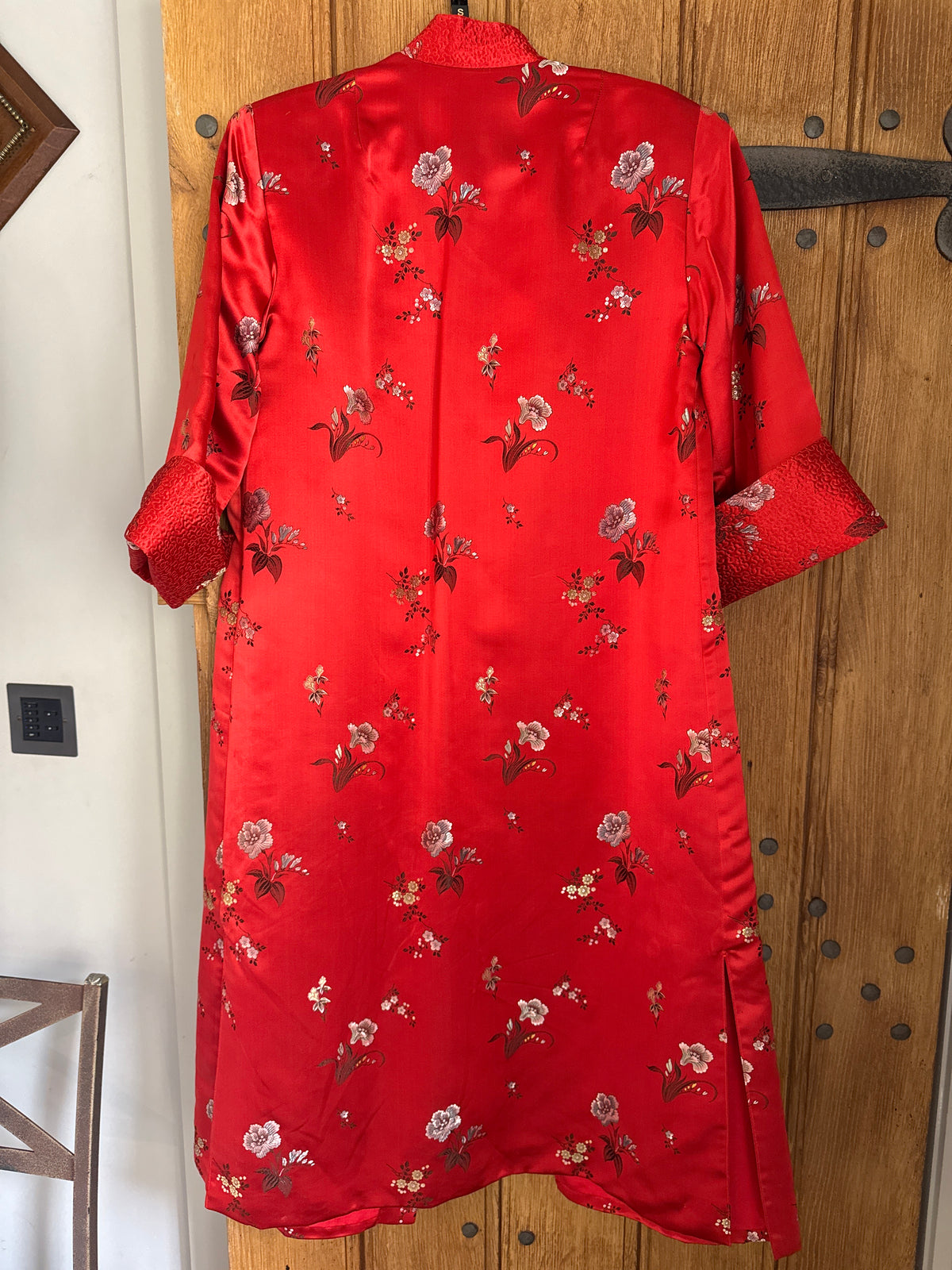 Peony Shanghai Red Brocade Midi Oriental Coat 34