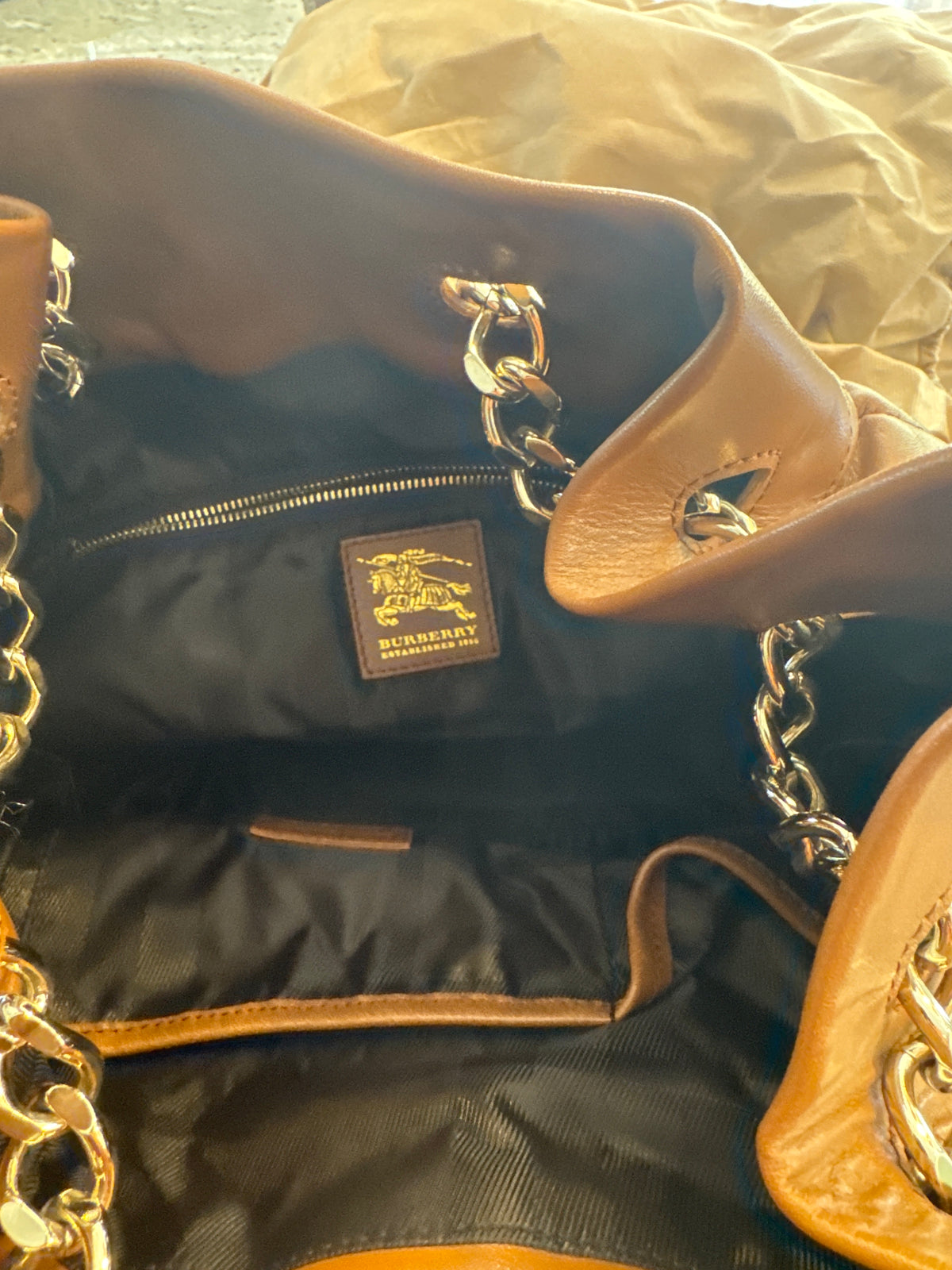 Burberry Quilted leather Tan bucket bag