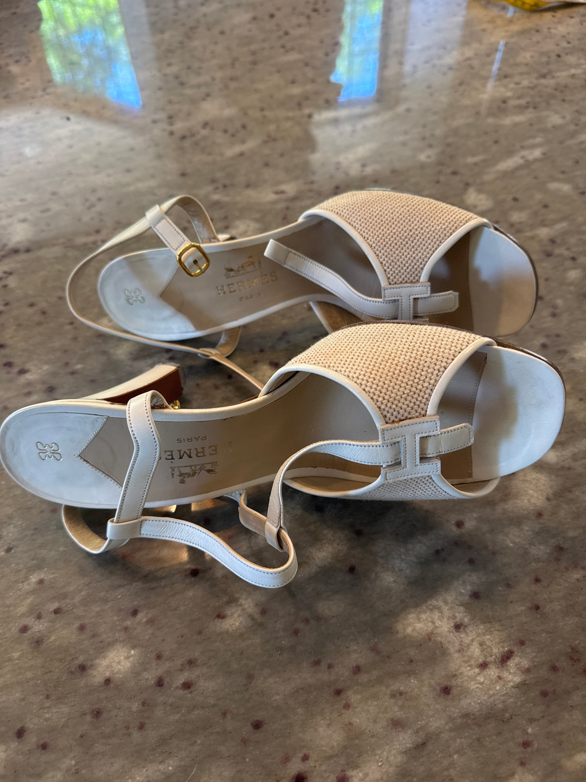 Hermes Cream and White Vintage Shoes Rare Size 38.5 F
