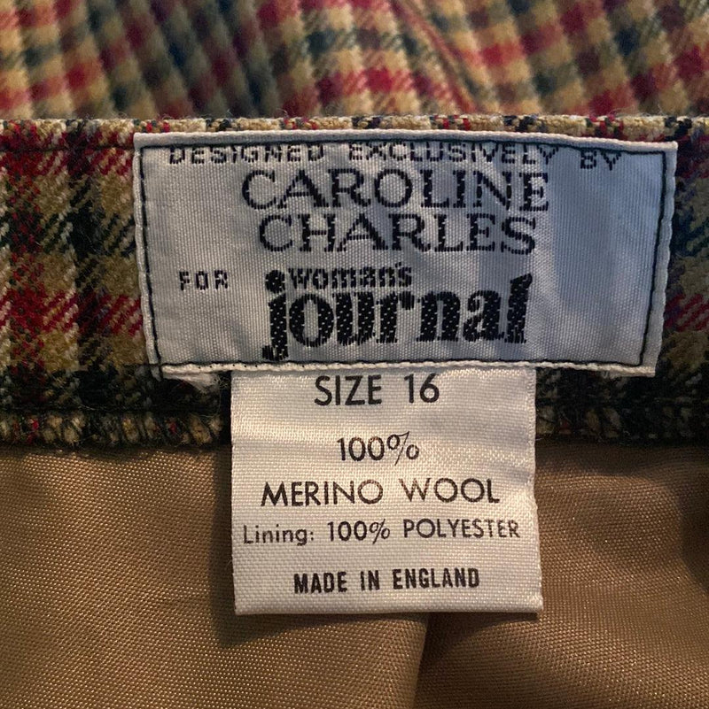 Caroline Charles for Womens Journal Vintage Merino Wool Check Skirt. UK Size 10/12 - Ava & Iva
