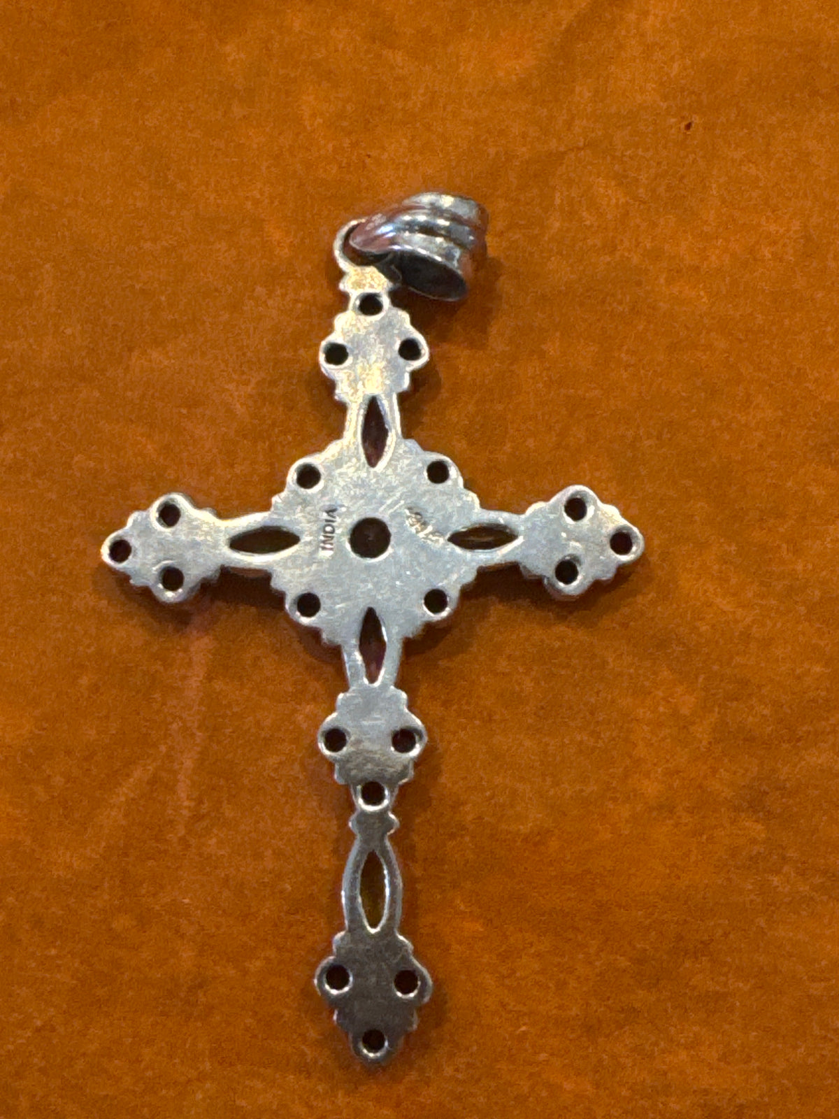 Silver Cross pendant with garnet citrine peridot and amethyst