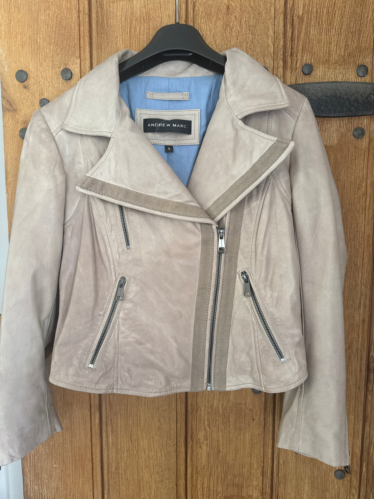 Andrew Marc Stone Coloured Leather Jacket S