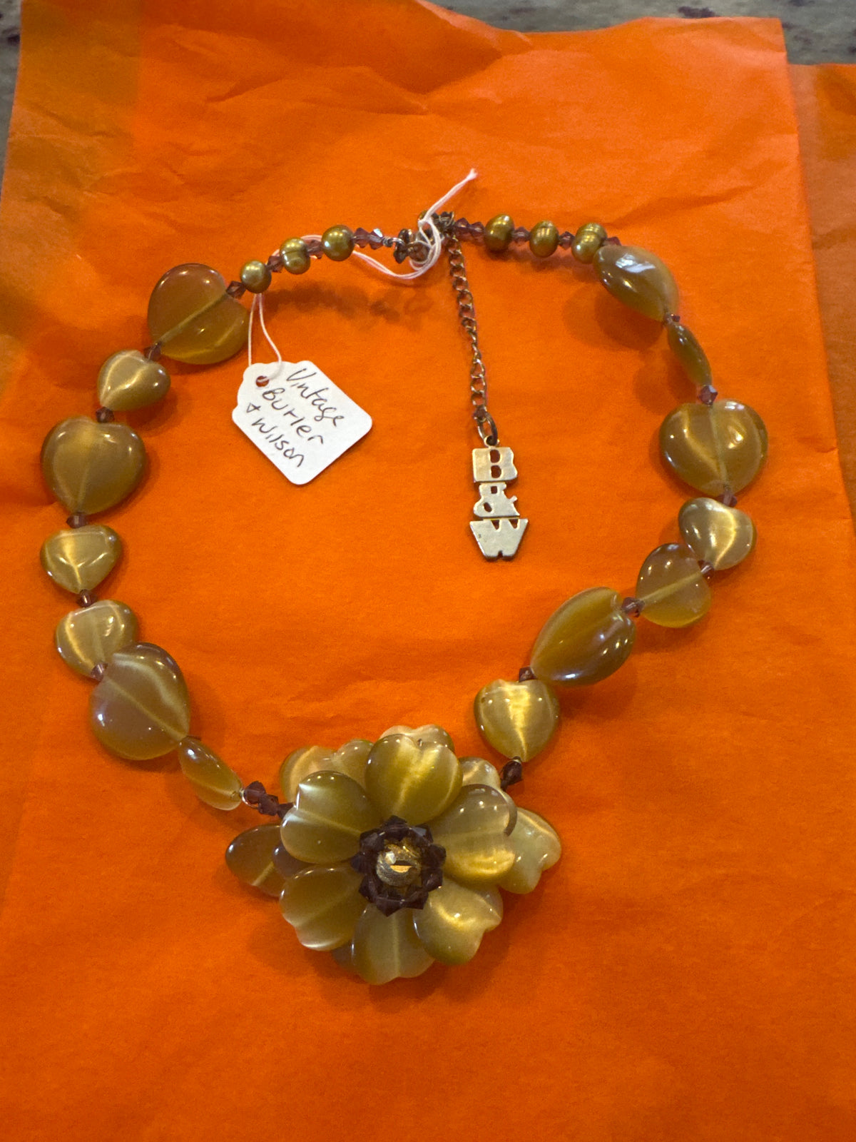 Vintage Butler and Wilson Heart Flower and Pearl Necklace