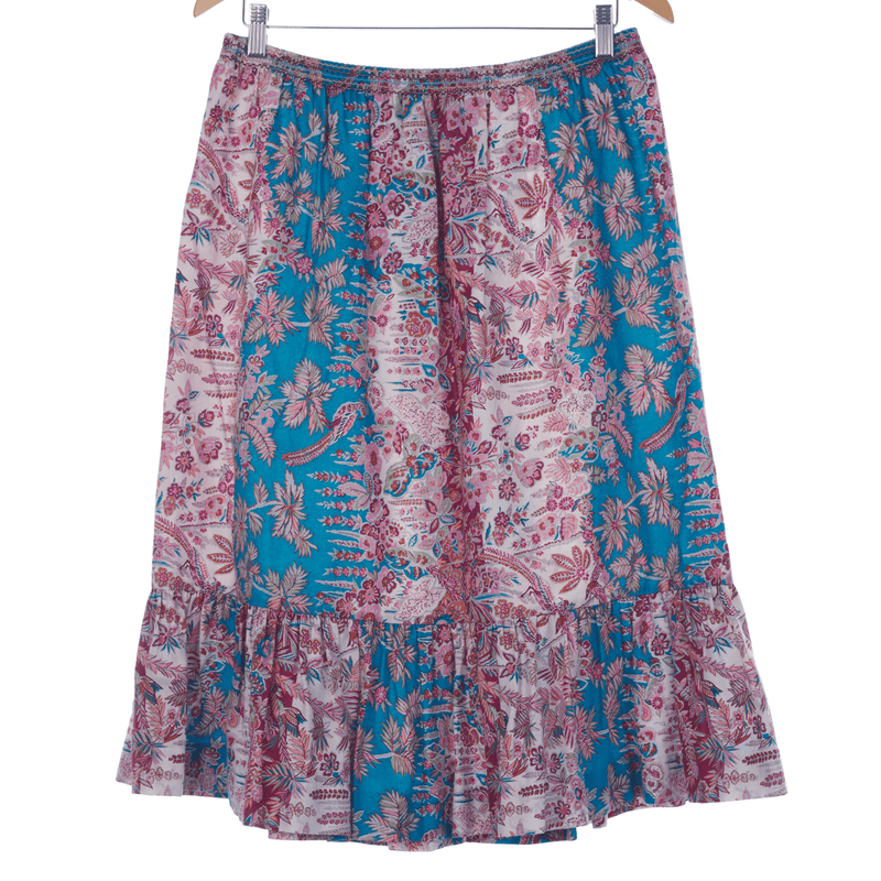 Liberty Vintage Cotton Floral Print Skirt Blue and Red UK SIze 14 - Ava & Iva