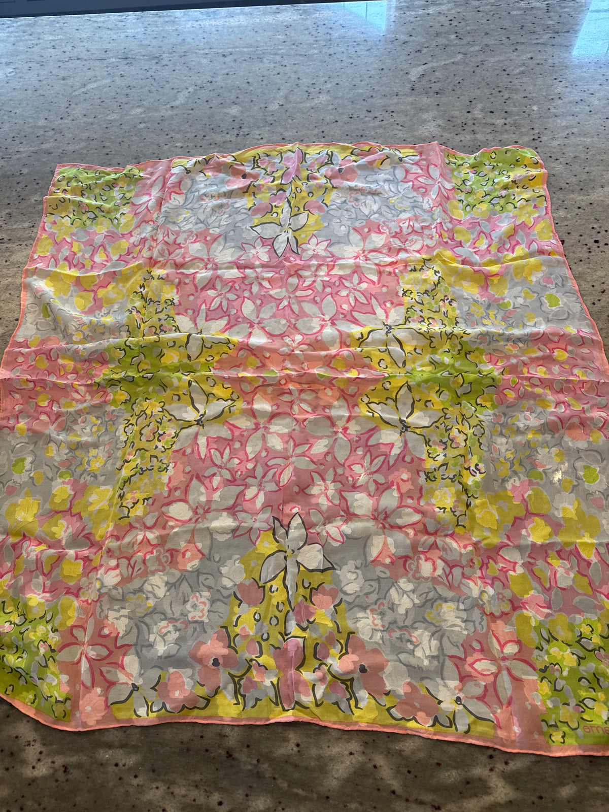 Emanuel Ungaro Pink Yellow and Green silk scarf