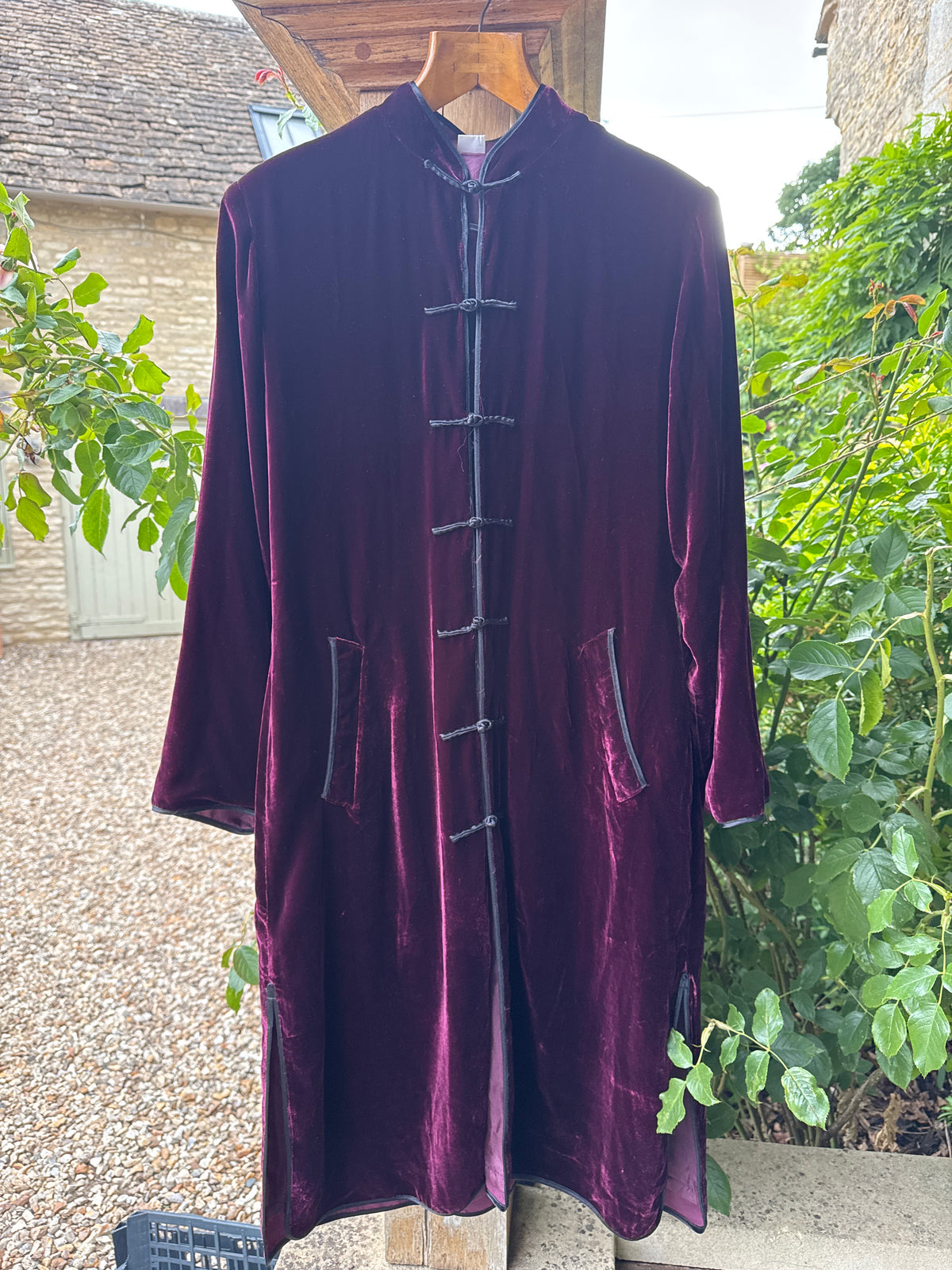 Lunn Antiques Silk Velvet Long Coat Grape S