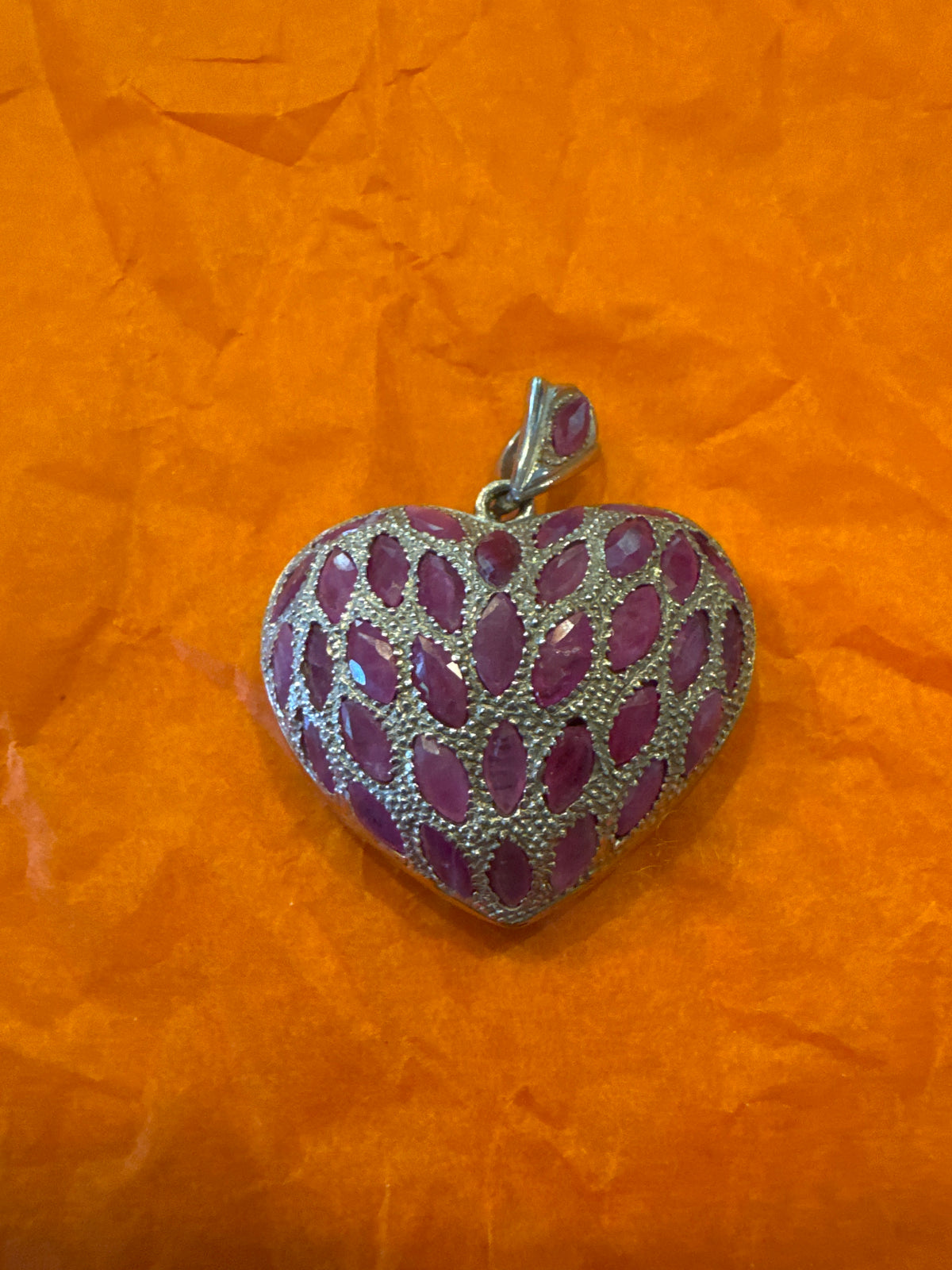 Silver natural ruby heart shaped pendant