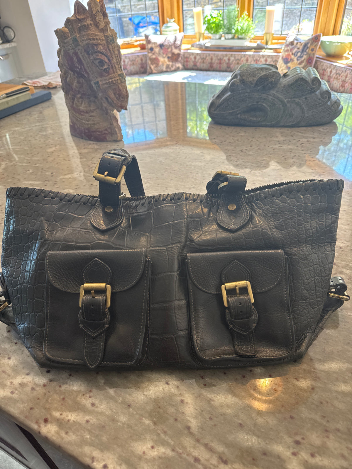 Mulberry Vintage Darwin Black Moc Croc Leather Rampling Congo Tote bag