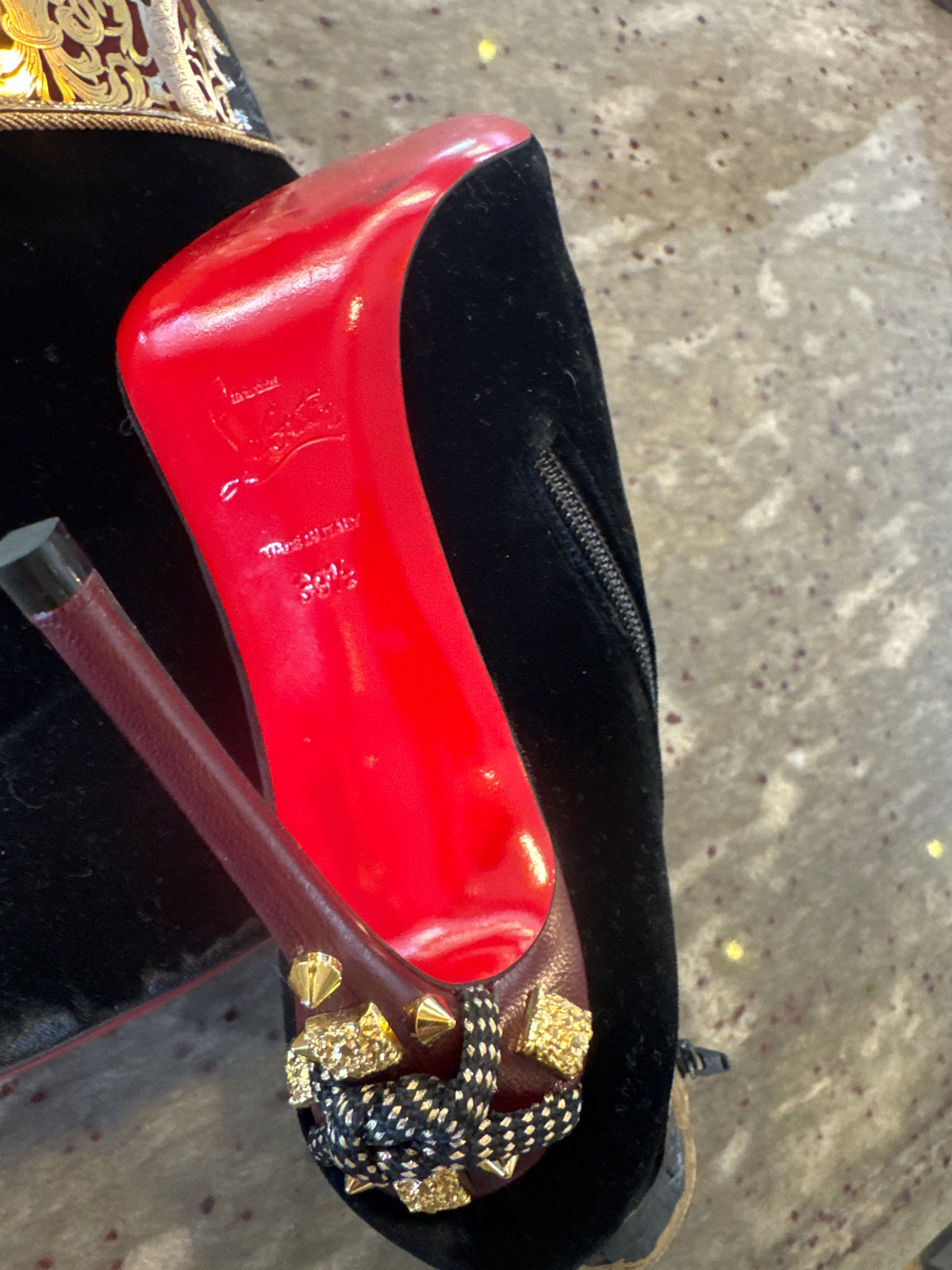 Christian Louboutin Black Velvet Ankle Boots size 38.5