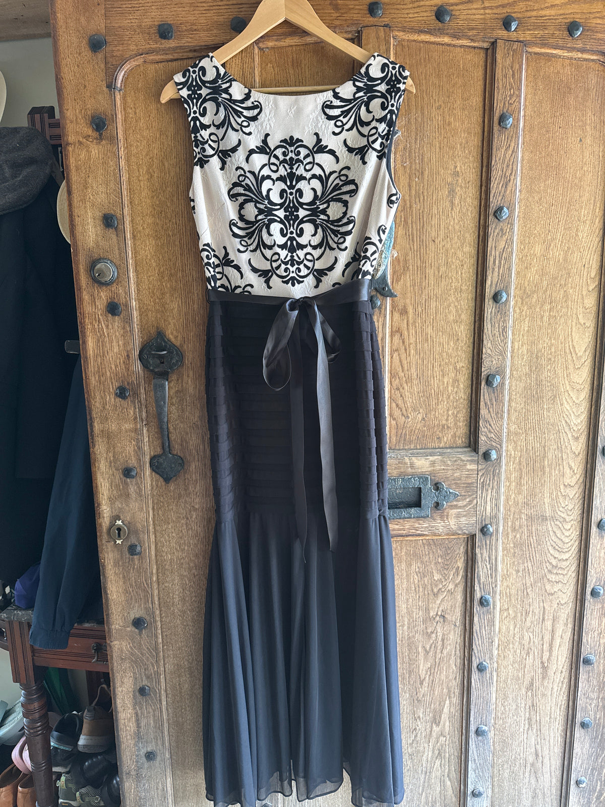 Betsy Adam Long Black and Lace Dress 10