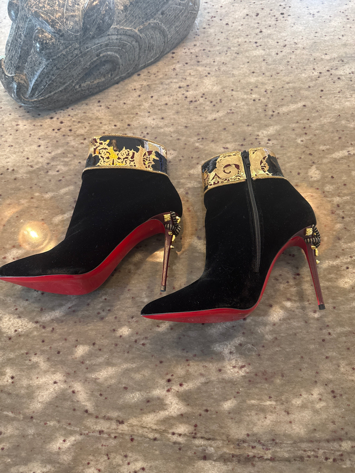 Christian Louboutin Black Velvet Ankle Boots size 38.5