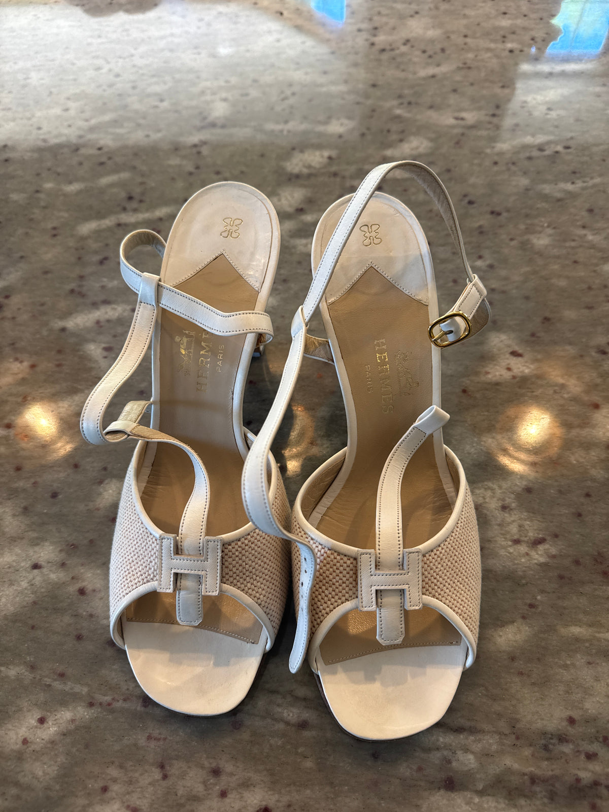 Hermes Cream and White Vintage Shoes Rare Size 38.5 F