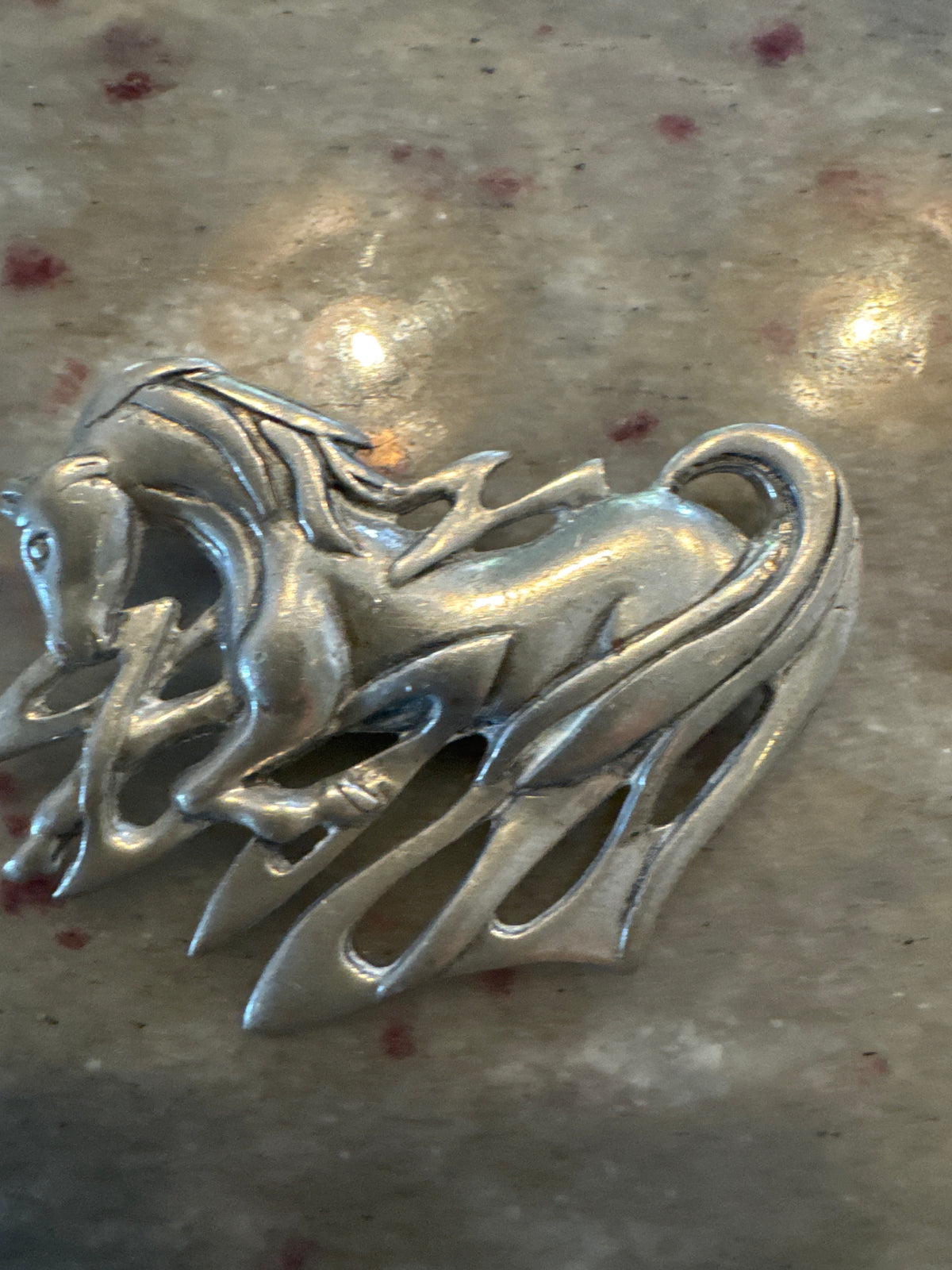 St Justin Cabbyl Ushtey Celtic Pewter Horse PIn