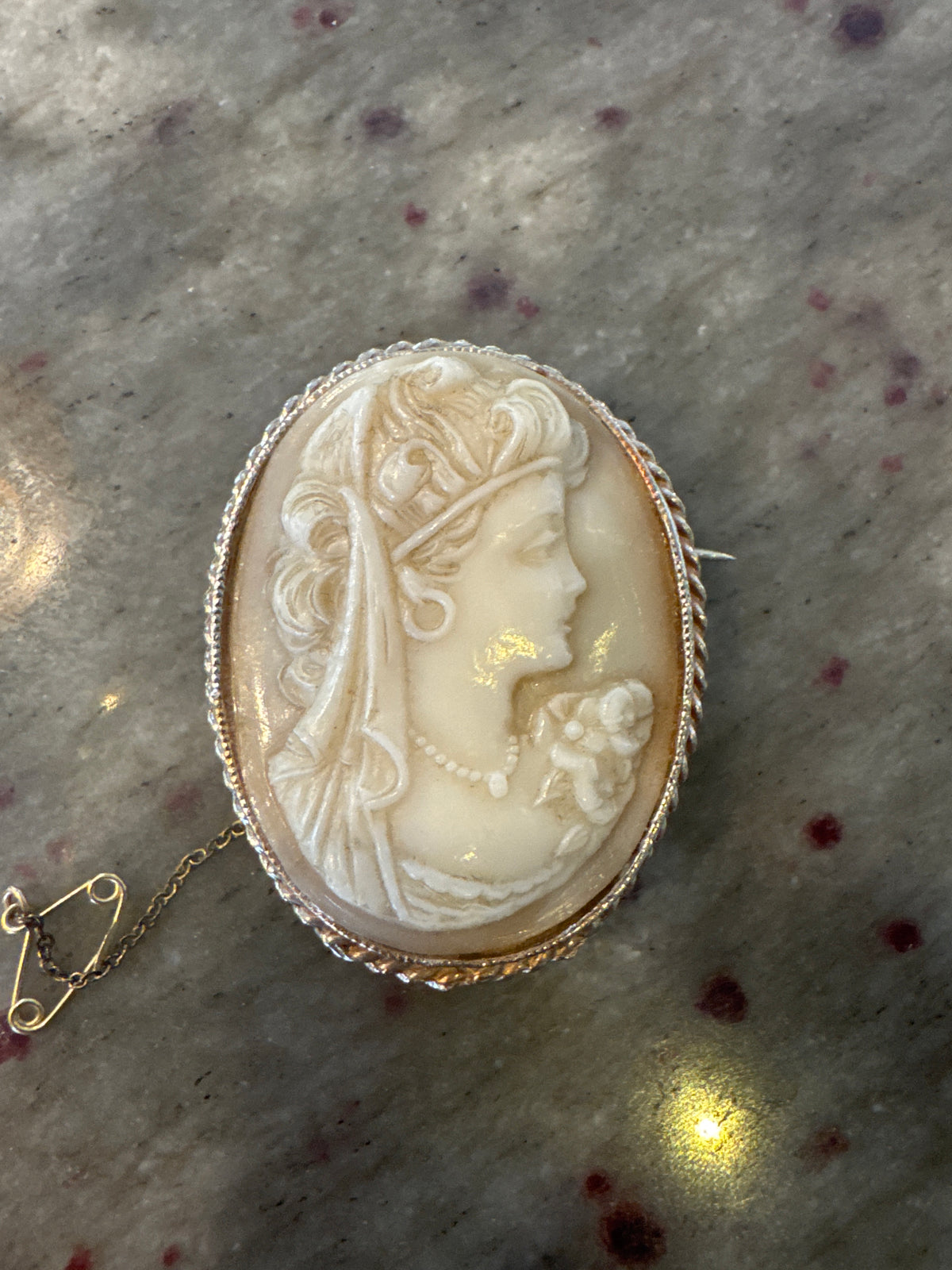 Large Vintage Victorian Revival Faux Shell Cameo By Cordia
