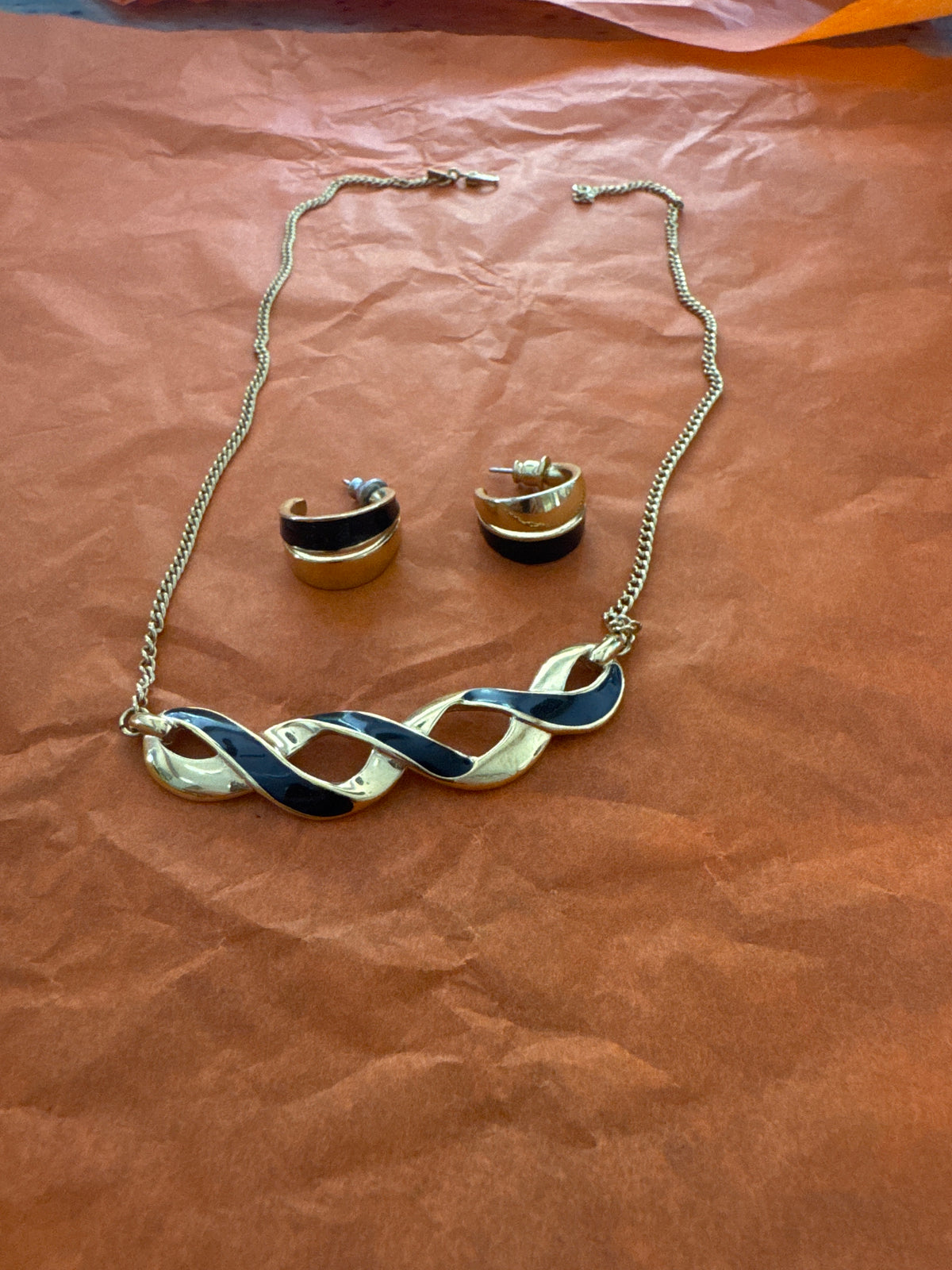 Vintage Monet necklace with matching earrings gold and black