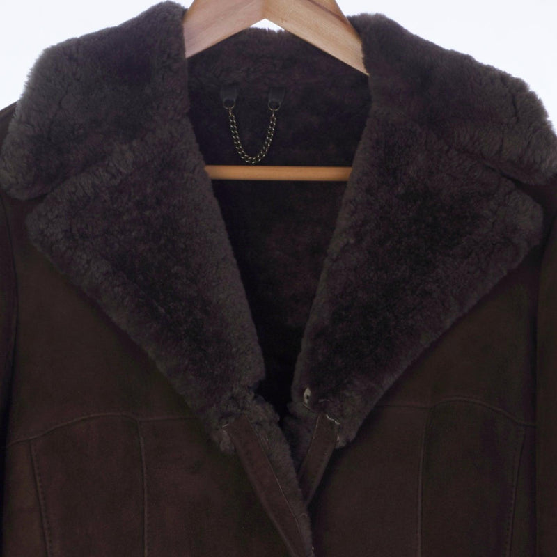 Bailys Glastonbury Genuine Sheepskin Brown Long Sleeved Coat UK Size 16 - Ava & Iva