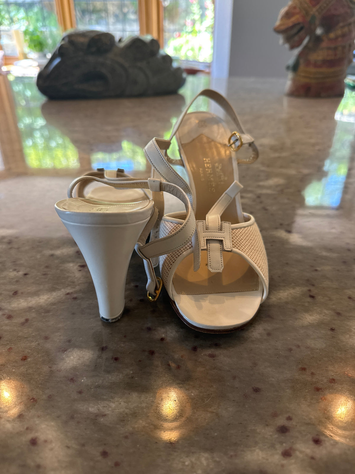 Hermes Cream and White Vintage Shoes Rare Size 38.5 F