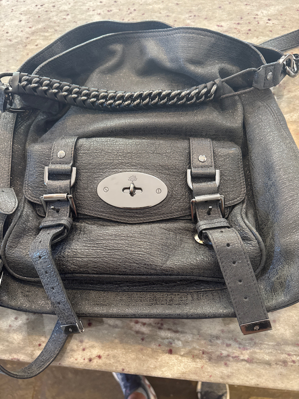 Mulberry Alexa Hobo in Grey Sparkle Leather