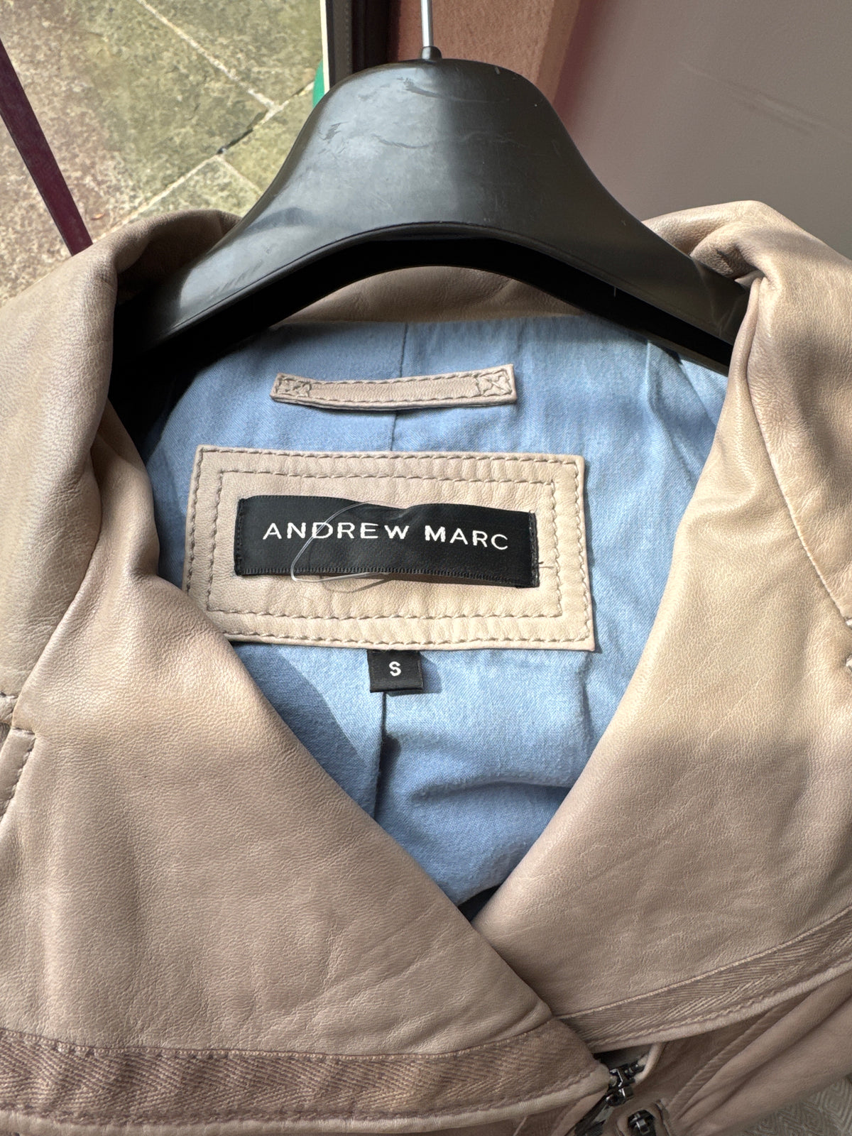 Andrew Marc Stone Coloured Leather Jacket S