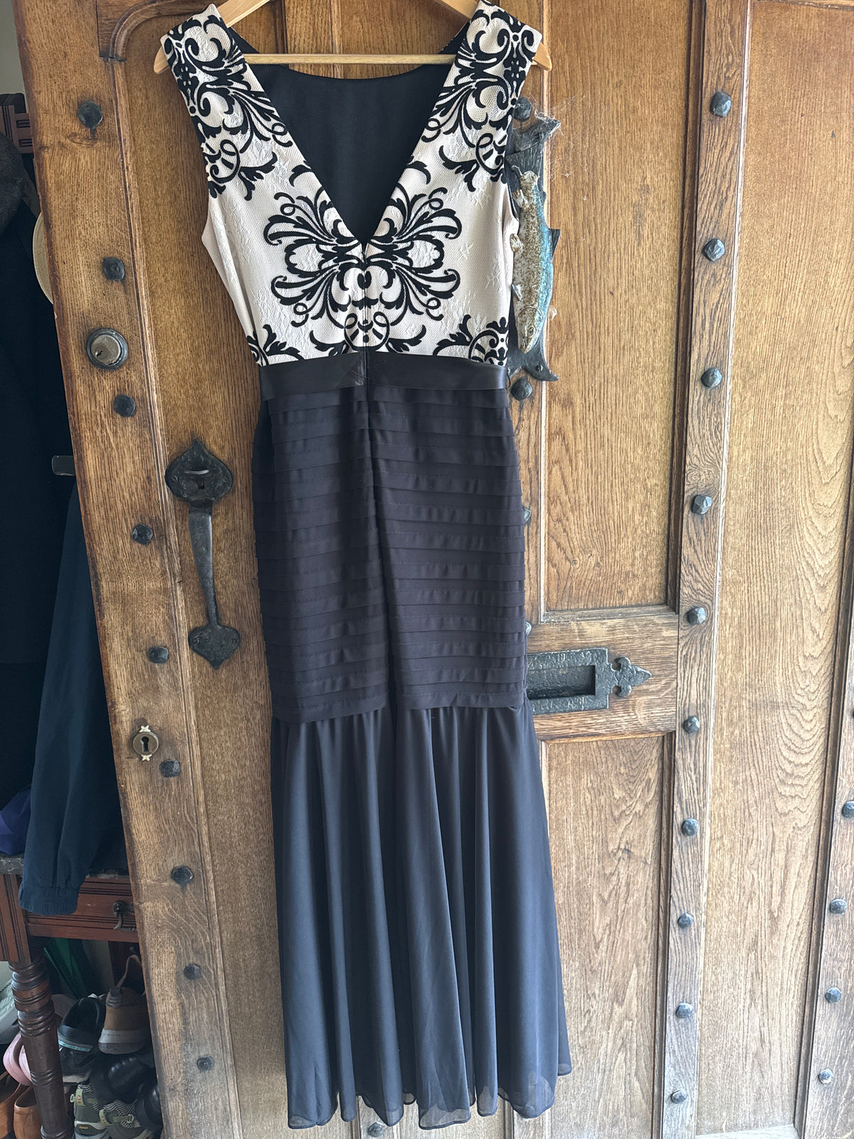 Betsy Adam Long Black and Lace Dress 10